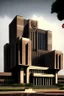 Placeholder: Modern Architectural style for building of India's military Headquarters, make it visibly military and intelligence style at the same time similar to Indian Architecture, use darker colors, make it wider and not much taller
