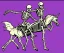 Placeholder: A skeleton riding a unicorn, 1980s style