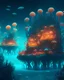 Placeholder: A floating coral village inhabited by amphibious beings with bioluminescent features