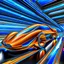 Placeholder: award winning car and driver photograph of a futuristic station wagon designed by only one vehicle per image painted metallic orange traveling at a high rate of speed, jet intake off of front center of vehicle and jet exhaust out the rear with bright blue flame, bilaterally symetrical, more a high speed road vehicle