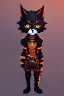 Placeholder: cat 2d, knight, ninja, black fur,full body, orange torn coat,game character, strong, anime, chibi