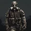 Placeholder: grunge armored soldier with gas mask