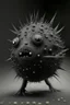 Placeholder: Solid spherical creature, four black eyes, very small mouth, lighting body, The creature is gray iron, without dots, without thorns, wearing worrier shoes, smoke from the head, high details, stunning realistic photograph