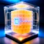 Placeholder: a futuristic translucent neurocube, inside the cube there are partitions made of honeycomb plates