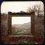 Placeholder: Daguerrotype stunning old frame old landscape odd creepy obsessive great nostalgia, bright, weird, old postcard landscape, cespugli, sfocato, sentiero, osceno, dettagli della cornice molto accentuati, polvere, 1950, old