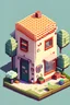 Placeholder: Isometric clean pixel art image of outside of cute design studio