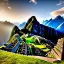 Placeholder: machupicchu , monet style, details, radiant, panoramic, sun, realistic