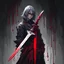 Placeholder: Rogue in the shadows a silver and red knife held in hand dripping with crimson, best quality, masterpiece, in anime art style