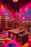 Placeholder: A magenta psychic library filled with telekinetic books painted by Wassily Kandinsky