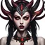 Placeholder: Realistic picture of a teenage demon, with demon horns as part of her head, high cheek bones, very wide mouth