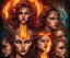 Placeholder: Four doll divine representing each one the four elements: Fire: Earth: Air: Water. Mark Brooks and Dan Mumford, comic book art. Detailed photograph. Insanely intricate face, hair soft. Fantasy art album cover HD resolution