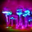 Placeholder: glass mushrooms with glowing plasma neon sparkles, astral forest, night, cinematic lighting