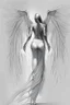 Placeholder: full body woman angel from back wings coming from her back, wearing long tunic ultra realistic sketch