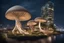 Placeholder: city,biophilic,wood,building,sea,night,coast,amorph building,futuristic,ispiration mushroom,root