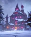 Placeholder: A magical snowy warlock castle in Christmas