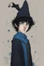 Placeholder: black hair freckles blue eyes young wizard beardsley