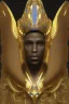 Placeholder: black male African Egyptian alien, cracks in the voodoo head, wicked, diamond eyes, crown, blood, 8k, finely detailed, photo realistic, tiger robe turquoise skull head gold dragon space alien rain skeleton gold teeth silver crown silver space suit spaceships