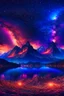 Placeholder: mountains, where you can see the fire and smell the smoke, galaxy, space, ethereal space, cosmos, water, panorama. Palace , Background: An otherworldly planet, bathed in the cold glow of distant stars. gloomy landscape with l dramatic hd highlights detailled