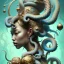 Placeholder: Sango fantasy, fantasy magic, intricate, sharp focus, illustration, highly detailed, digital painting, concept art, matte, art germ and Paul Lewin and Kehinde Wiley, masterpiece Japanese dancer head bronze octopus' Asian African girl nice breast Thai hair turquoise silver blue under water