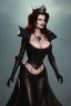 Placeholder: Geena Davis as evil queen in black leather, leather, busty, cleavage, angry, rage, stern look. character design by cory loftis, fenghua zhong, ryohei hase, ismail inceoglu and ruan jia. unreal engine 5, artistic lighting, highly detailed, photorealistic, fantasy