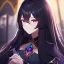 Placeholder: Clear focus,High resolution, Black long hair, Purple eyes, Wearing a goddess outfit, blurry background, a seductive look on her face, seductive smile