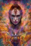 Placeholder: Generate a captivating digital artwork where a vivid explosion of images on a canvas bursts forth, weaving together elements of a woman, demons, tattoos, flowers, and stormy hues. Capture the essence of dynamic creativity in this abstract masterpiece."