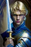 Placeholder: young blond adult royal swordsman with rapier