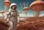 Placeholder: woman in a spacesuit, on the shores of an alien world, with mushrooms, with jellyfish tentacles floating in the air, photorealistic, Detailed Matte Painting, Deep Colour, Fantastical, Intricate Detail, sunshine, blue sky