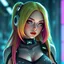 Placeholder: a pretty cyberpunk girl, android, bright hair, futuristic