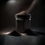 Placeholder: Realistic photograph of a dark studio with a container for protein powder, a scoop of protein powder. High resolution.