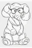 Placeholder: Outline art for cute coloring pages with elephant with glasses, full body, white background, sketch style, only use outline, clean line art, no shadows and clear and well outlined.