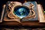 Placeholder: magical book with a portal inside showing Earth,art like painting,the portal is inside the book,the book should have ancient writings on it, DSLR camera Sony Alpha 7 50mm 1.8,medium shot,high-resolution image with fine details