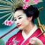 Placeholder: close-up portrait of asian goddess wearing traditional kimono and holding bamboo umbrella, cherry blossoms, realistic, photo illustrative, ornate, 8K resolution, high-quality, fine-detail, digital art, detailed matte, brian froud, howard lyon, selina french, anna dittmann, annie stokes, lisa parker, greg rutowski, alphonse mucha