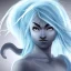 Placeholder: Female Air Genasi Monk dungeons and dragons character, with light blue skin, flowing white hair, grey eyes, and calm facial expression