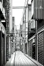 Placeholder: Tokyo alley, line arts, greyscale