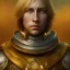 Placeholder: portrait, fantasy setting, man, 20 year old, messy blond hair, round face, naïve, golden eyes