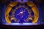 Placeholder: modern stage with gray-dark yellow blueish violet theme artistic decoration , color full dynamic lighting, a beautiful lady in maxi dress with shining silver jewels dancing, 3D recursive fractal structure animating background