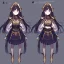 Placeholder: High quality, Detailed, Black long hair, Purple eyes, mouth open, blushing, goddess clothes, concept art, clothes kinda reavling, skirt is short