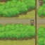 Placeholder: dirt road in the middle of a forest and round same size trees pokemon gameboy game style