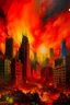 Placeholder: A bustling metropolis under siege: towering skyscrapers torn asunder, flames licking the once pristine streets, and hordes of faceless figures silhouetted against a blood-red sky. This vivid painting captures the chaos and destruction of a city under attack, every brushstroke imbued with a sense of urgency and despair. The artist skillfully conveys the intensity of the moment, with intricate details and a dramatic color palette that draws the viewer in, evoking a sense of dread and awe.