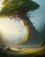 Placeholder: A Epic circular biomechanical fire ring portal, in middle of surreal hills, surrounded with beautiful cloud mist, huge trees with abnormal shape, oversized trees, art by Jordan Grimmer, high level of details