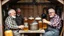 Placeholder: Elderly pensioners on making several gallons of beer in the garden shed. Gardening tools, beermaking equipment, DIY items are stored in the shed. Everyone is happy. Photographic quality and detail, award-winning image, beautiful composition.