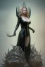 Placeholder: Jennifer Coolidge as evil queen in black leather, busty, cleavage, angry, stern look. character design by cory loftis, fenghua zhong, ryohei hase, ismail inceoglu and ruan jia. unreal engine 5, artistic lighting, highly detailed, photorealistic, fantasy