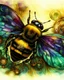 Placeholder: Fantasy Art Nouveau Watercolor close up macro of a bumblebee. bright vivid pretty colours. some purples. steampunk