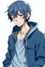 Placeholder: dark blue haired firm anime boy in a jean jacket