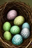 Placeholder: Scaled fantasy dragon eggs in a nest