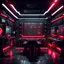 Placeholder: cyberpunk advanced scouting room, simple design, clean layout, muted lights, soft lighting, red and black color, black shading, grey lighting, dark