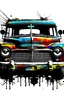 Placeholder: Vintage tshirt print design (on a white background:1.2), Retro Silhouette drawing of 1952 GMC Suburban from the front, with colors ink pop art blackground,delicate,filigram,centered,intricate details,high resolution,4k