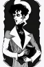 Placeholder: goth male necromancer with black hair playing a theramin in the style of Aubrey Beardsley