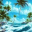 Placeholder: 1980's aesthetic vaporwave ocean waves with palm trees